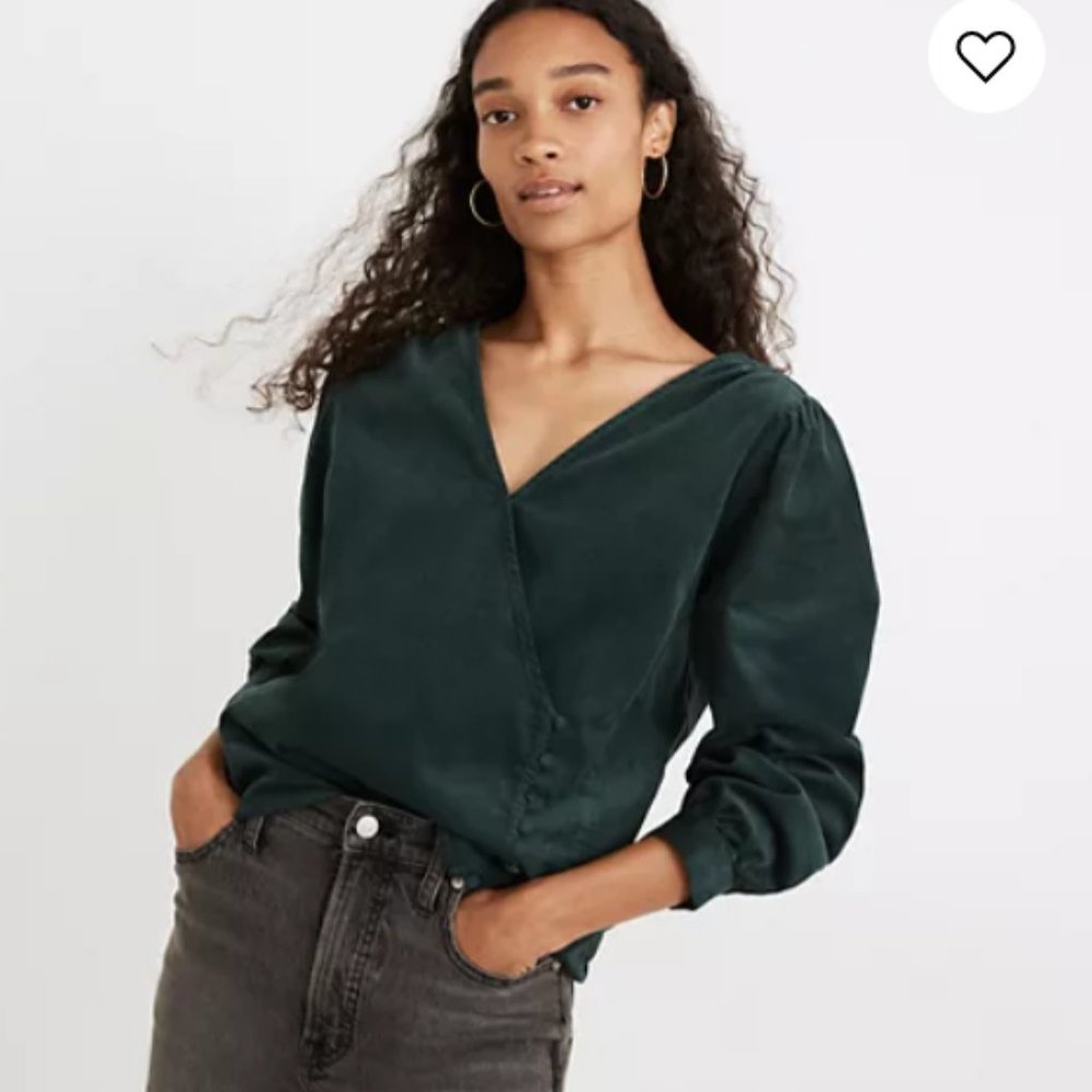 Madewell Corduroy Kinston Side-Button Wrap Top Size XS